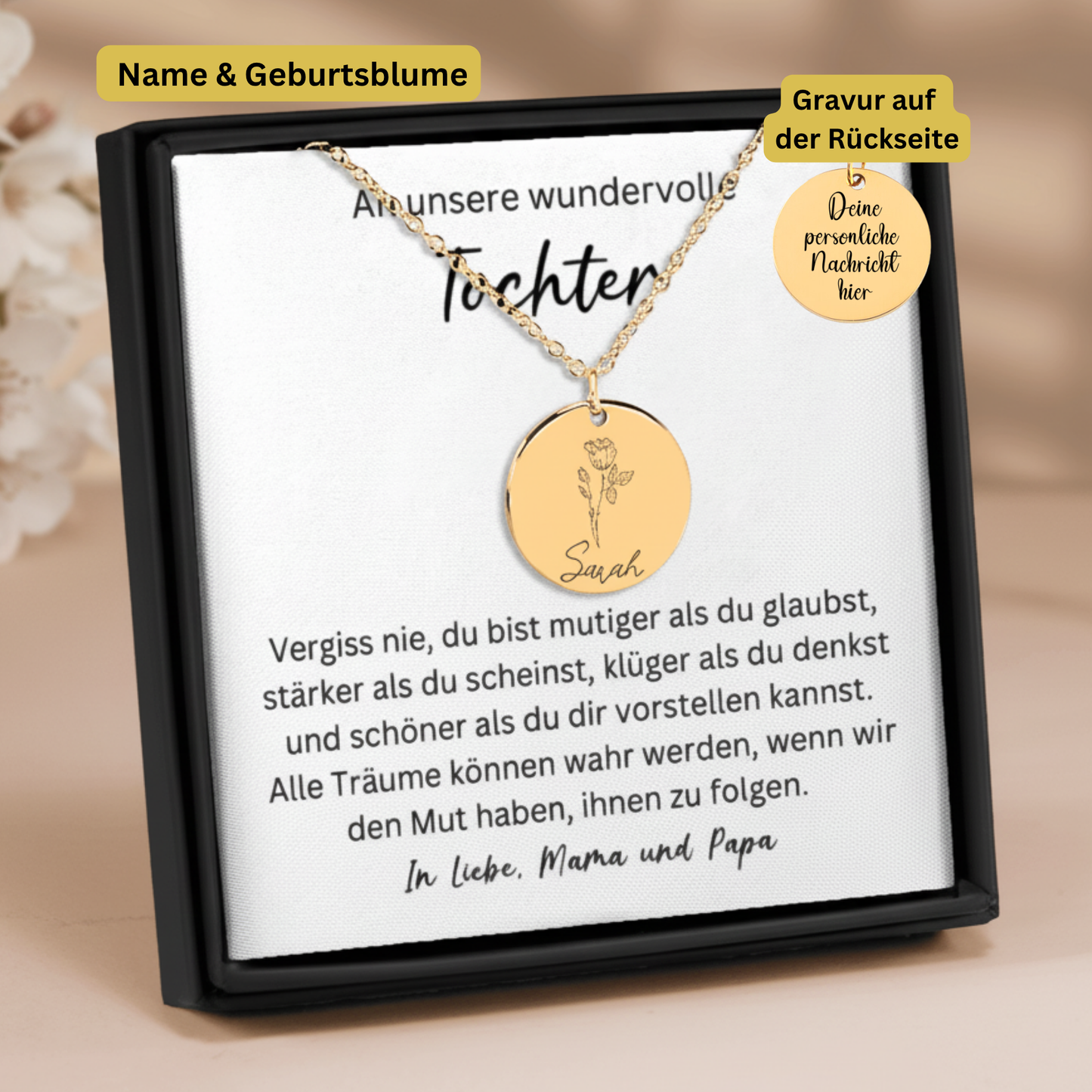 Personalisierte Geburtsblumen Namenskette Tochter - Vergiss Nie
