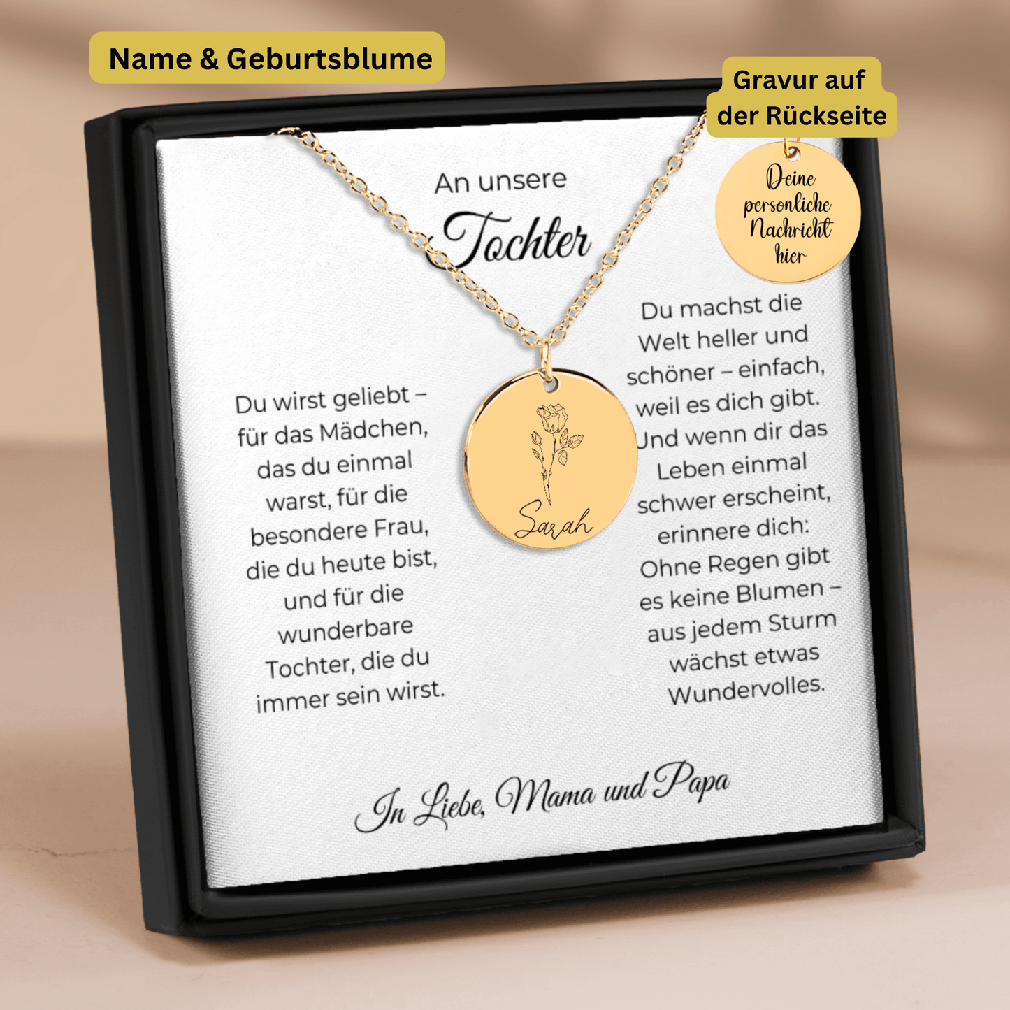 An Unsere Tochter | Du Wirst Geliebt | Personalisierte Geburtsblumen Namenskette