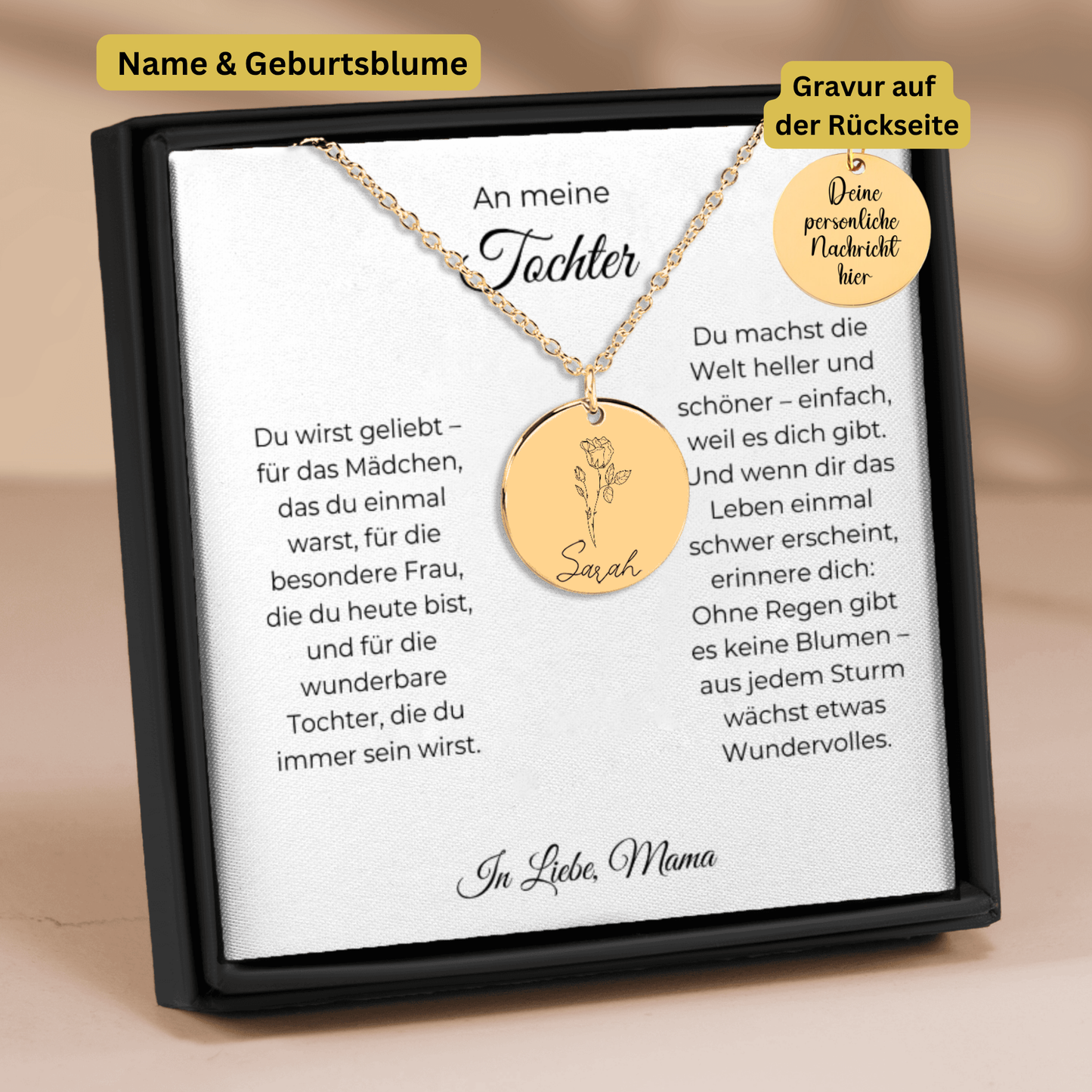 An Meine Tochter | Du Machst Die Welt Heller Und Schöner | Personalisierte Geburtsblumen Namenskette
