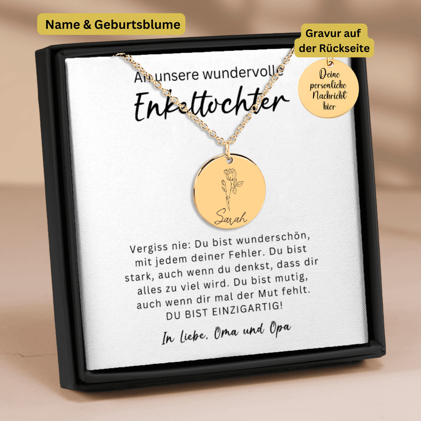 An Unsere Wundervolle Enkeltochter | Du Bist Wunderschön | Personalisierte Geburtsblumen Namenskette