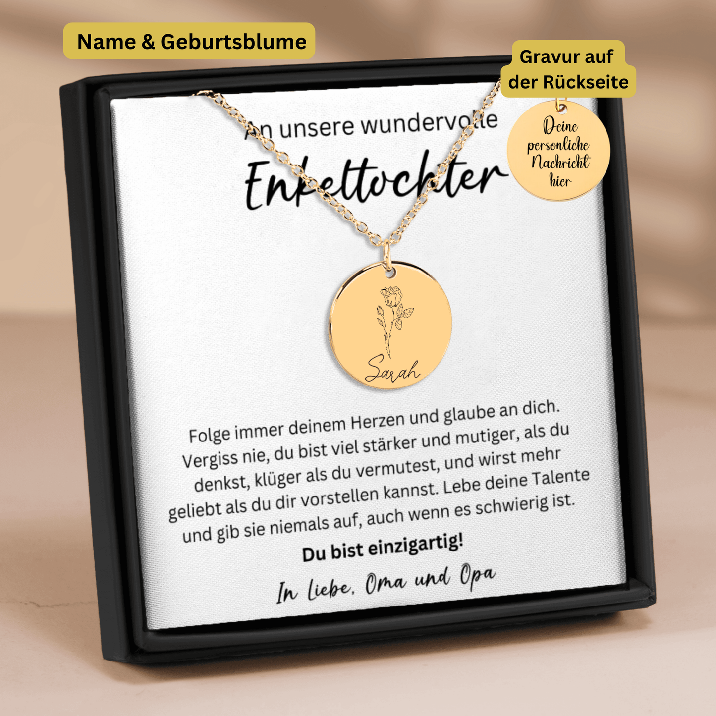 An Unsere Wundervolle Enkeltochter | Folge Immer Deinem Herzen | Personalisierte Geburtsblumen Namenskette