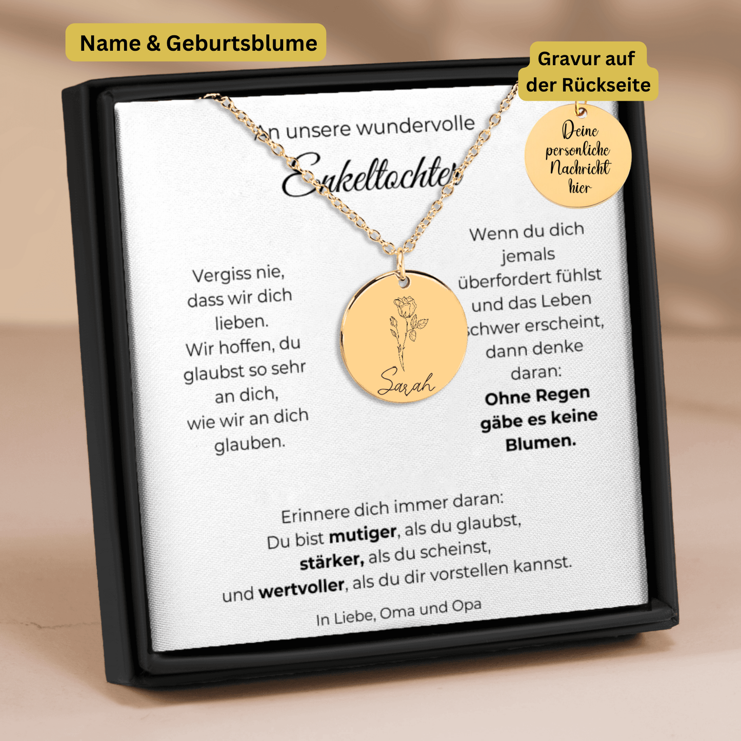 An Unsere Wundervolle Enkeltochter | Ohne Regen Gäbe Es Keine Blumen | Personalisierte Geburtsblumen Namenskette