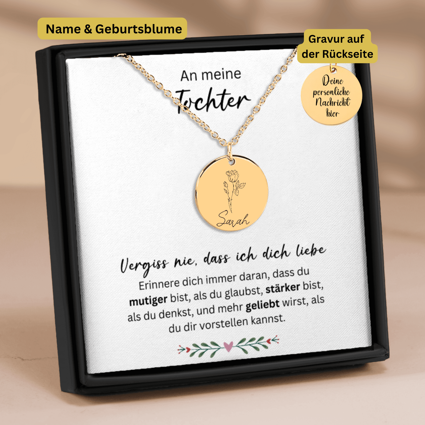 An Meine Tochter | Vergiss Nie, Dass Ich Dich Liebe | Personalisierte Geburtsblumen Namenskette