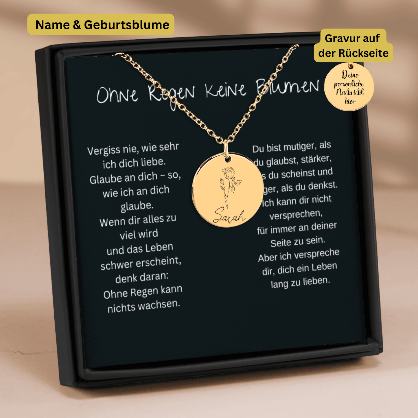 Ohne Regen Keine Blumen | Glaube An Dich |  Personalisierte Geburtsblumen Namenskette