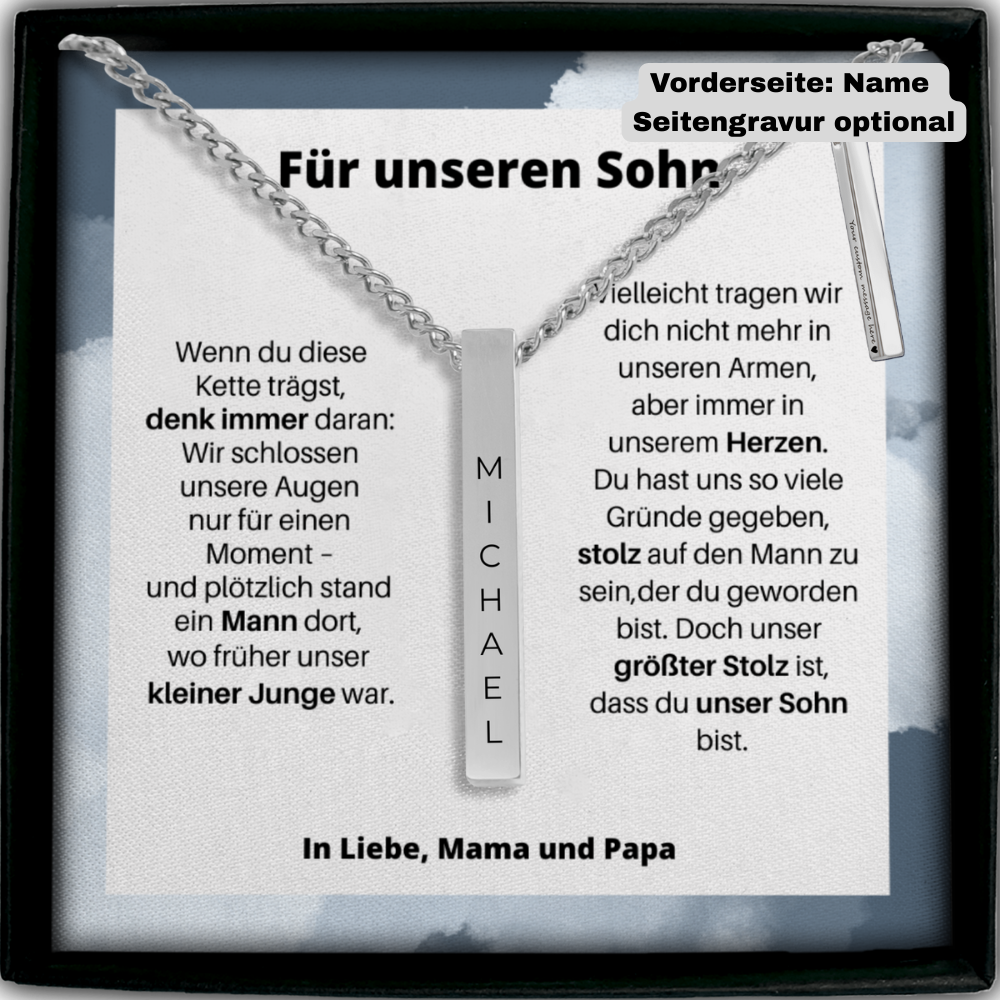 Für Unseren Sohn | Unser Größter Stolz Ist, Dass Du Unser Sohn Bist | Personalisierte 3D-Bar-Kette