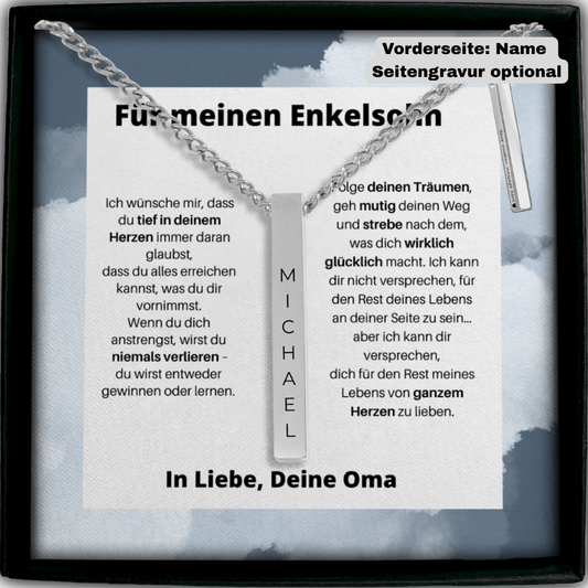 Für Meinen Enkelsohn | Folge Deinen Träumen | Personalisierte 3D-Bar-Kette
