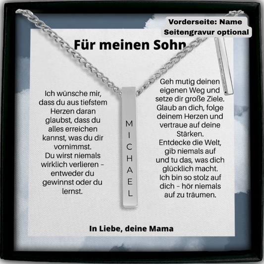 Für Meinen Sohn | Hör Niemals Auf Zu Träumen | Personalisierte 3D-Bar-Kette