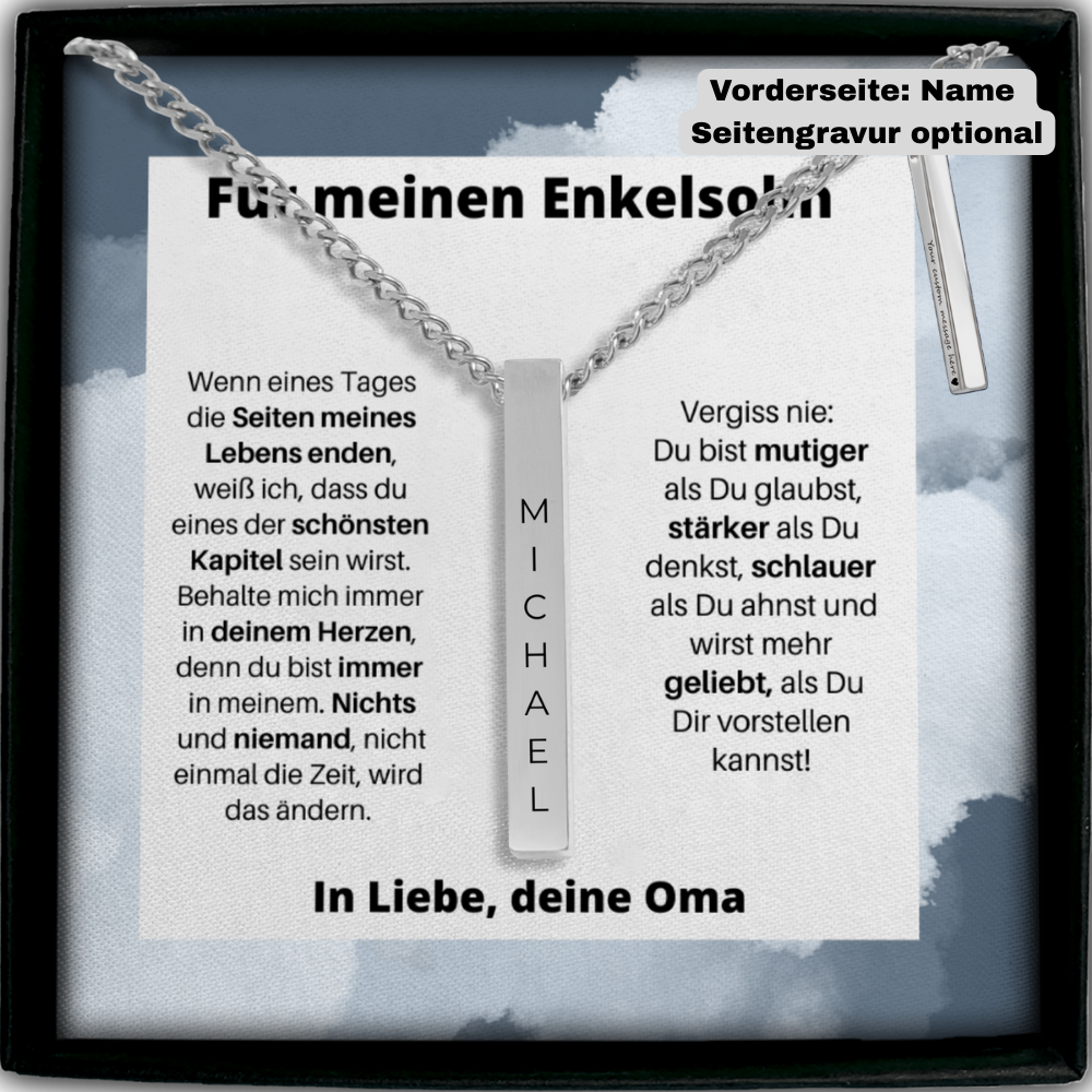 Für Meinen Enkelsohn | Behalte Mich Immer In Deinem Herzen | Personalisierte 3D-Bar-Kette