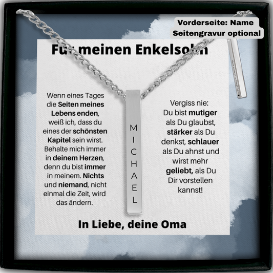Für Meinen Enkelsohn | Behalte Mich Immer In Deinem Herzen | Personalisierte 3D-Bar-Kette