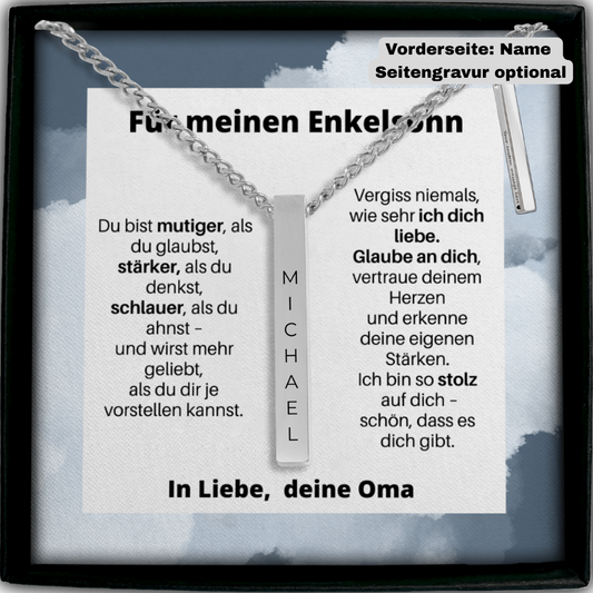 Für Meinen Enkelsohn - Vergiss Niemals, Wie Sehr Ich Dich Liebe - Personalisierte 3D-Bar-Kette