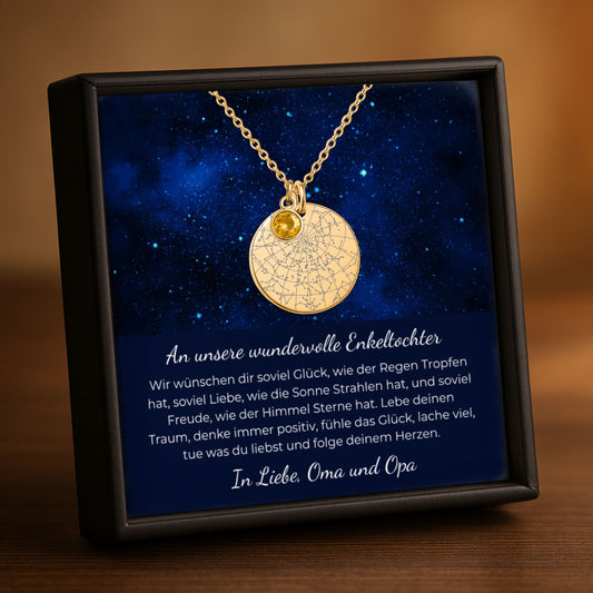 An Unsere Wundervolle Enkeltochter | Lebe Deinen Traum | Personalisierte Sternenkarte-Kette mit Geburtsstein
