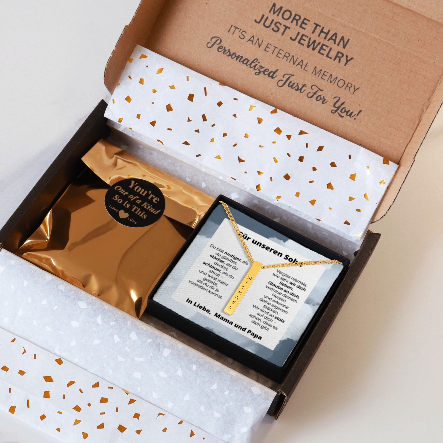 Für Unseren Sohn | Du Bist Mutiger, Als Du Glaubst |  Personalisierte 3D-Bar-Kette