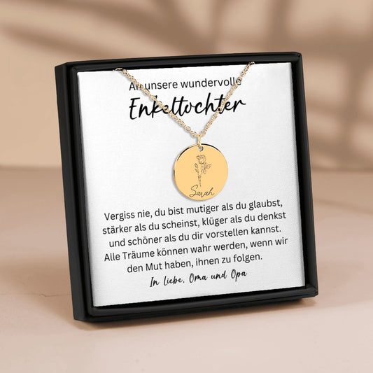 An Unsere Wundervolle Enkeltochter | Du Bist Mutiger Als Du Glaubst | Personalisierte Geburtsblumen Namenskette