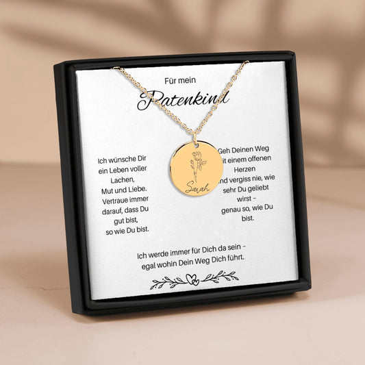 Für Mein Patenkind | Ich Wünsche Dir Ein Leben Voller Lachen | Personalisierte Geburtsblumen Namenskette
