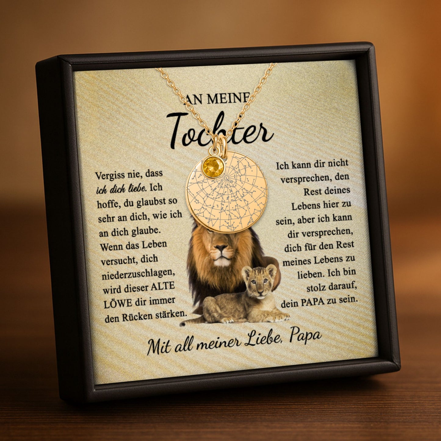 An Meine Tochter | Vergiss Nie, Dass Ich Dich Liebe | Personalisierte Sternenkarte-Kette mit Geburtsstein