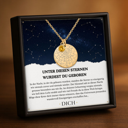 In Der Nacht In Der Du Geboren Wurdest | Personalisierte Sternenkarte-Kette mit Geburtsstein