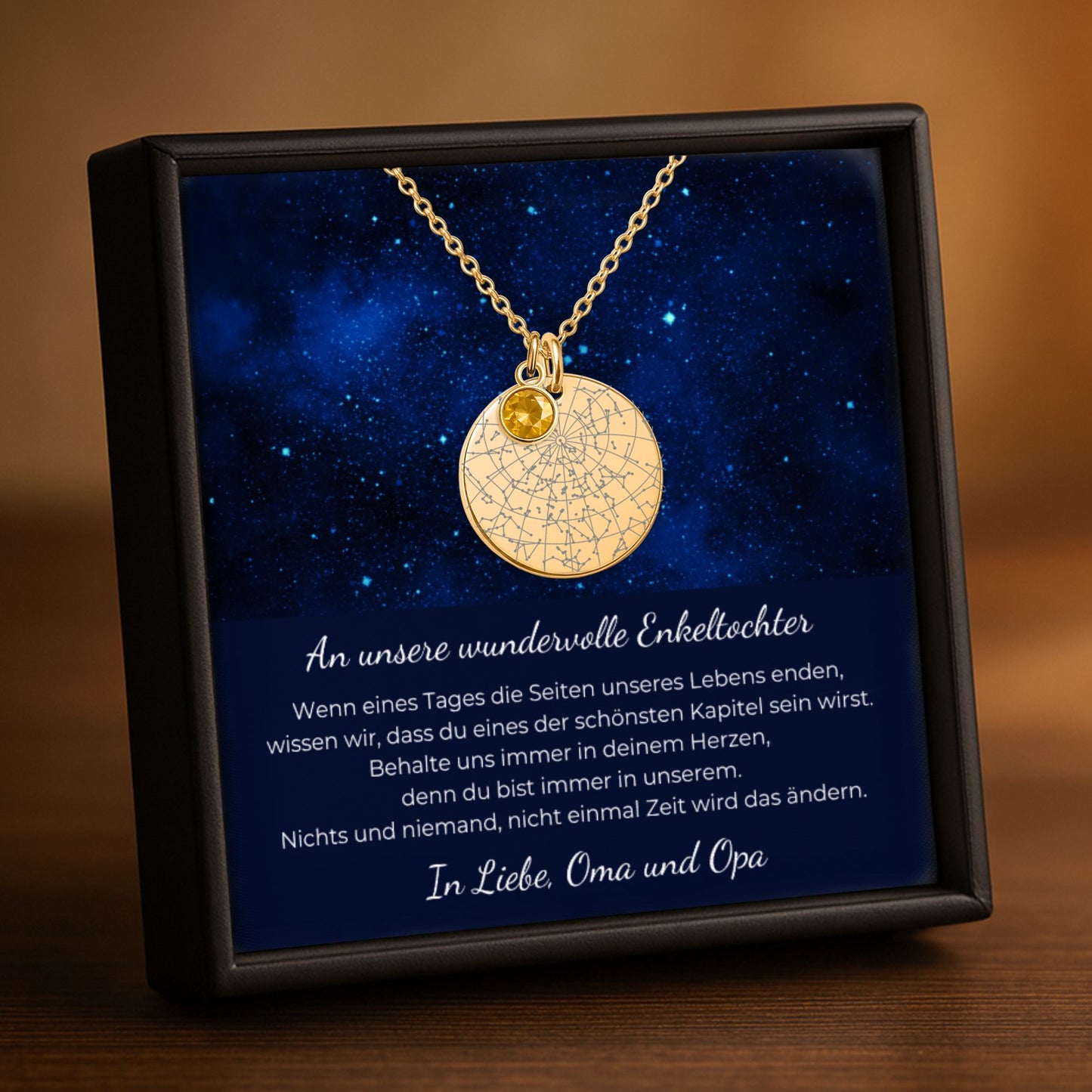 An Unsere Wundervolle Enkeltochter | Behalte Uns Immer In Deinem Herzen | Personalisierte Sternenkarte-Kette mit Geburtsstein