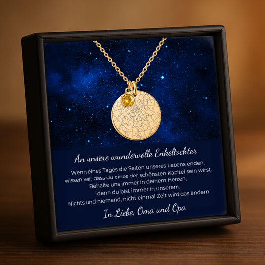 An Unsere Wundervolle Enkeltochter | Behalte Uns Immer In Deinem Herzen | Personalisierte Sternenkarte-Kette mit Geburtsstein