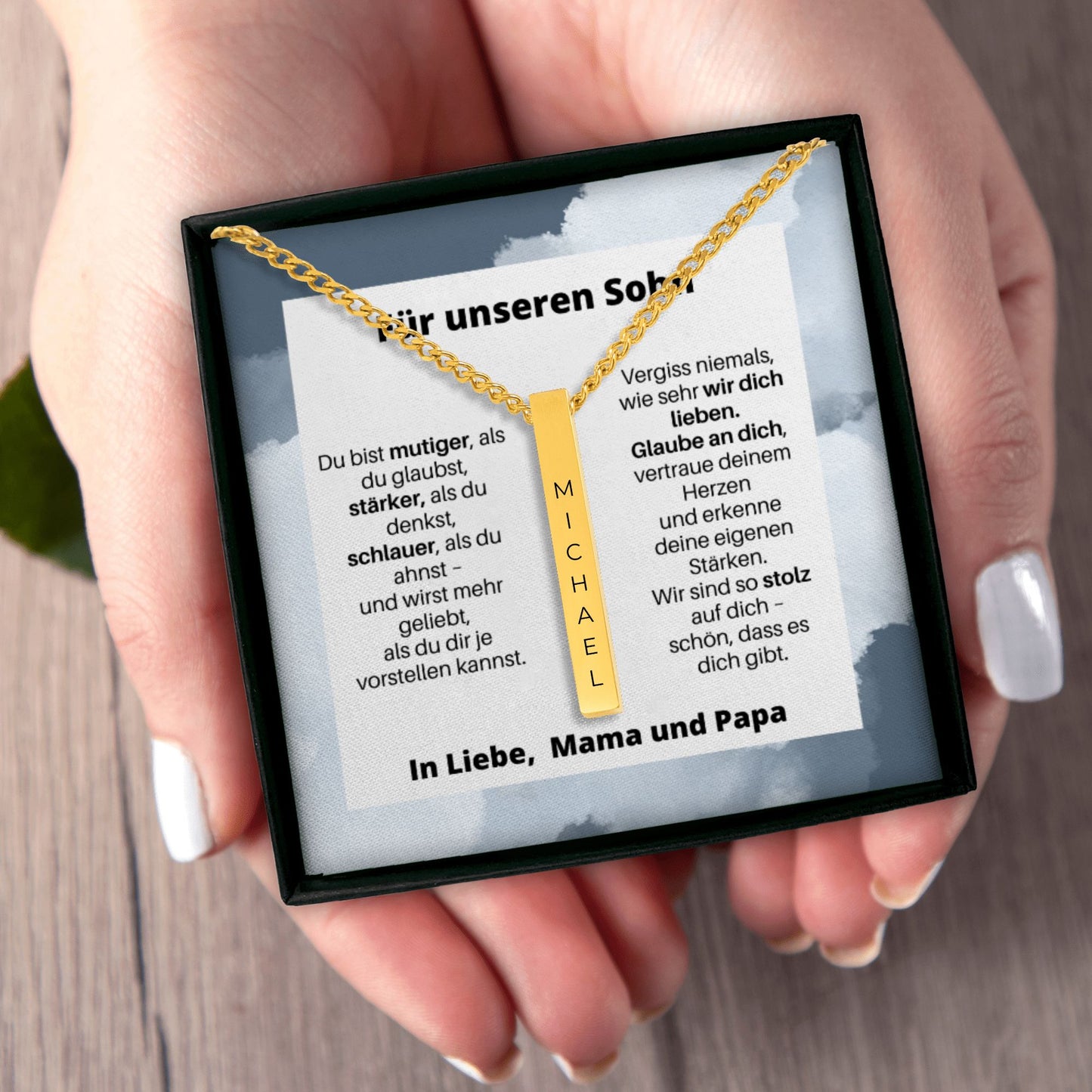 Für Unseren Sohn | Du Bist Mutiger, Als Du Glaubst |  Personalisierte 3D-Bar-Kette