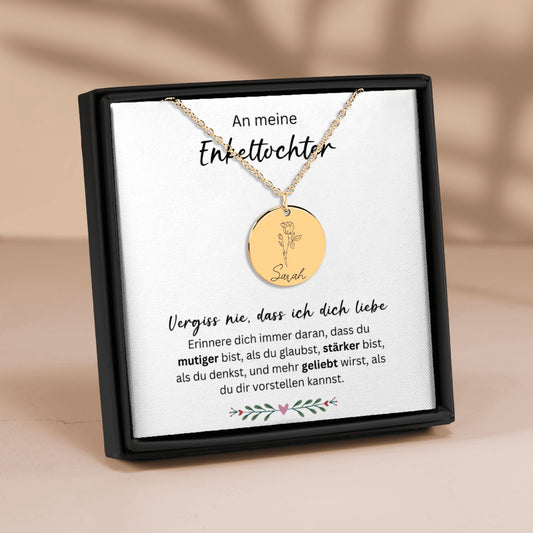 An Meine Enkeltochter - Vergiss Nie, Dass Ich Dich Liebe - Personalisierte Geburtsblumen Namenskette