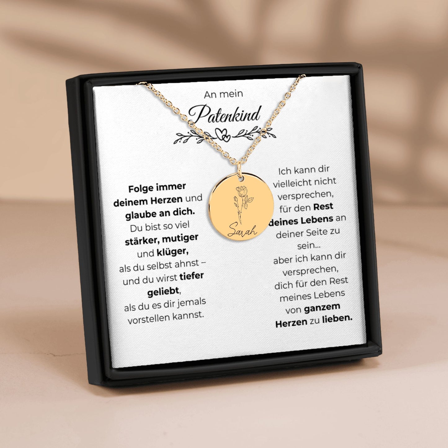 An Mein Patenkind | Folge Immer Deinem Herzen| Personalisierte Geburtsblumen Namenskette
