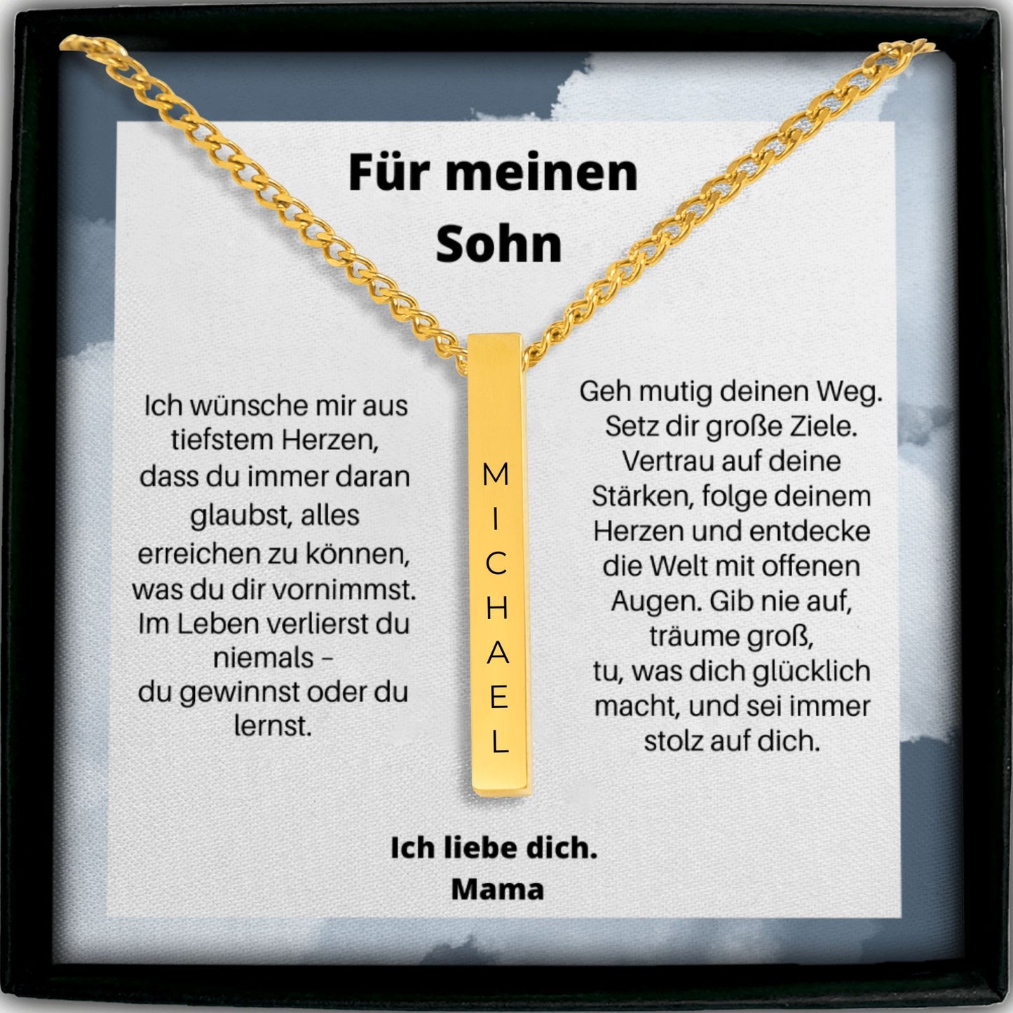 Für Meinen Sohn | Ich Liebe Dich |  Personalisierte 3D-Bar-Kette