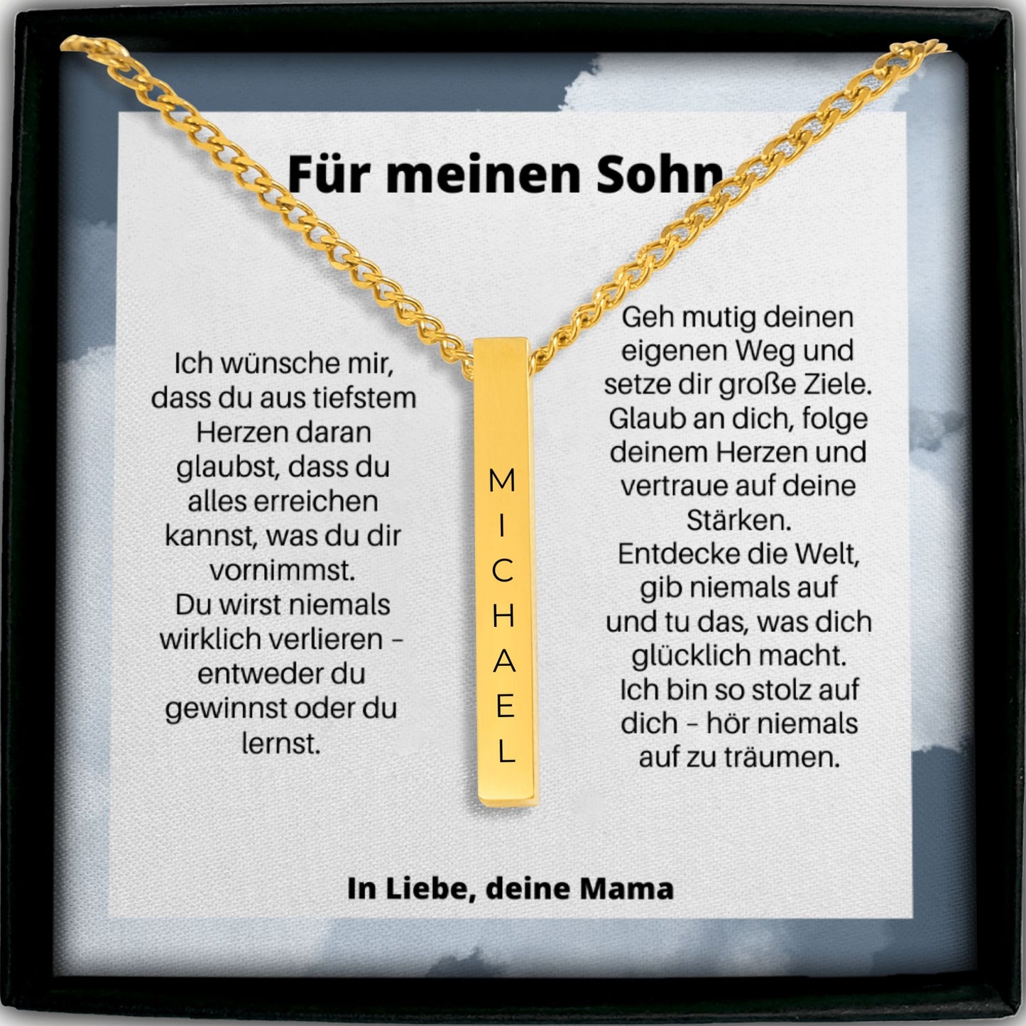 Für Meinen Sohn | Hör Niemals Auf Zu Träumen | Personalisierte 3D-Bar-Kette