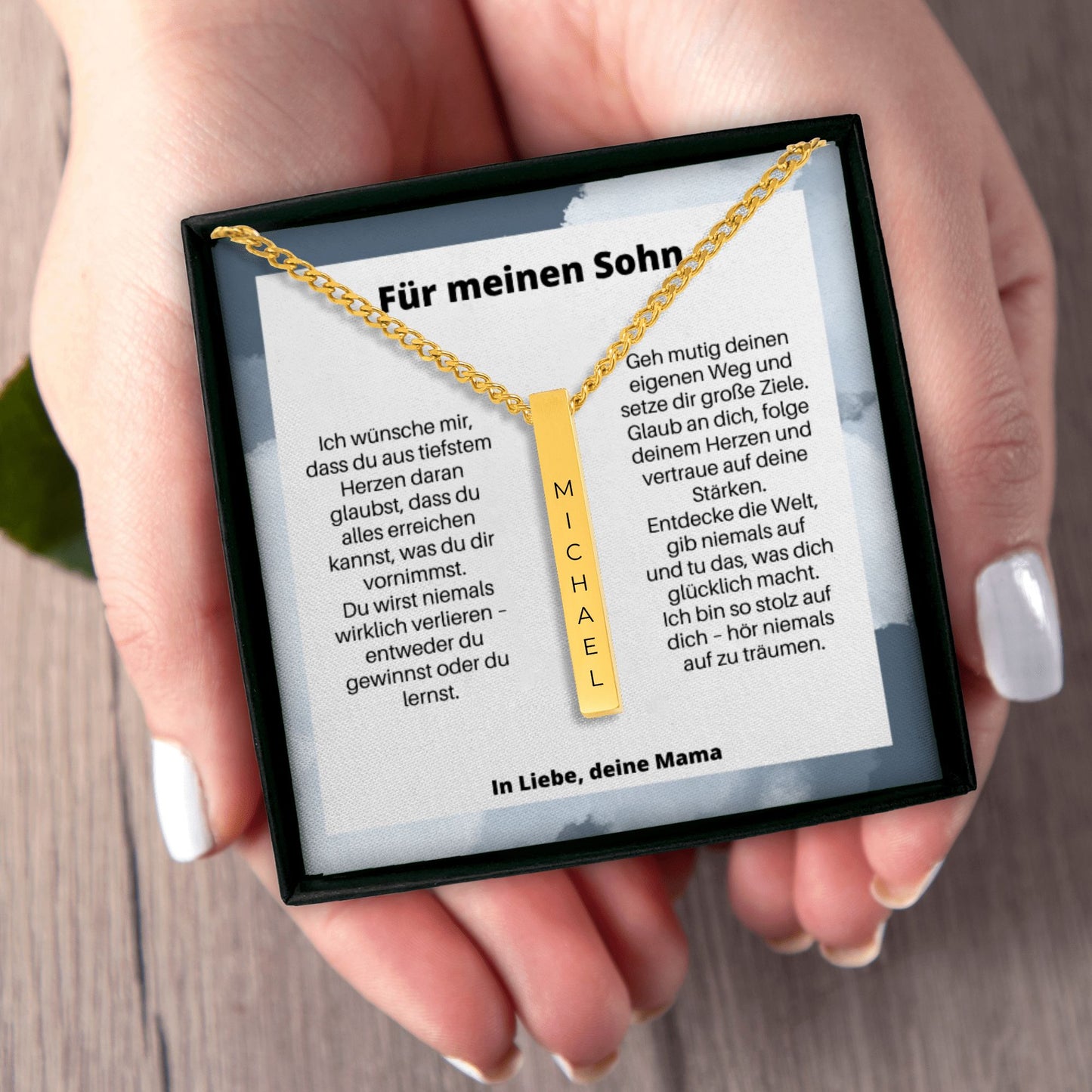 Für Meinen Sohn | Hör Niemals Auf Zu Träumen | Personalisierte 3D-Bar-Kette