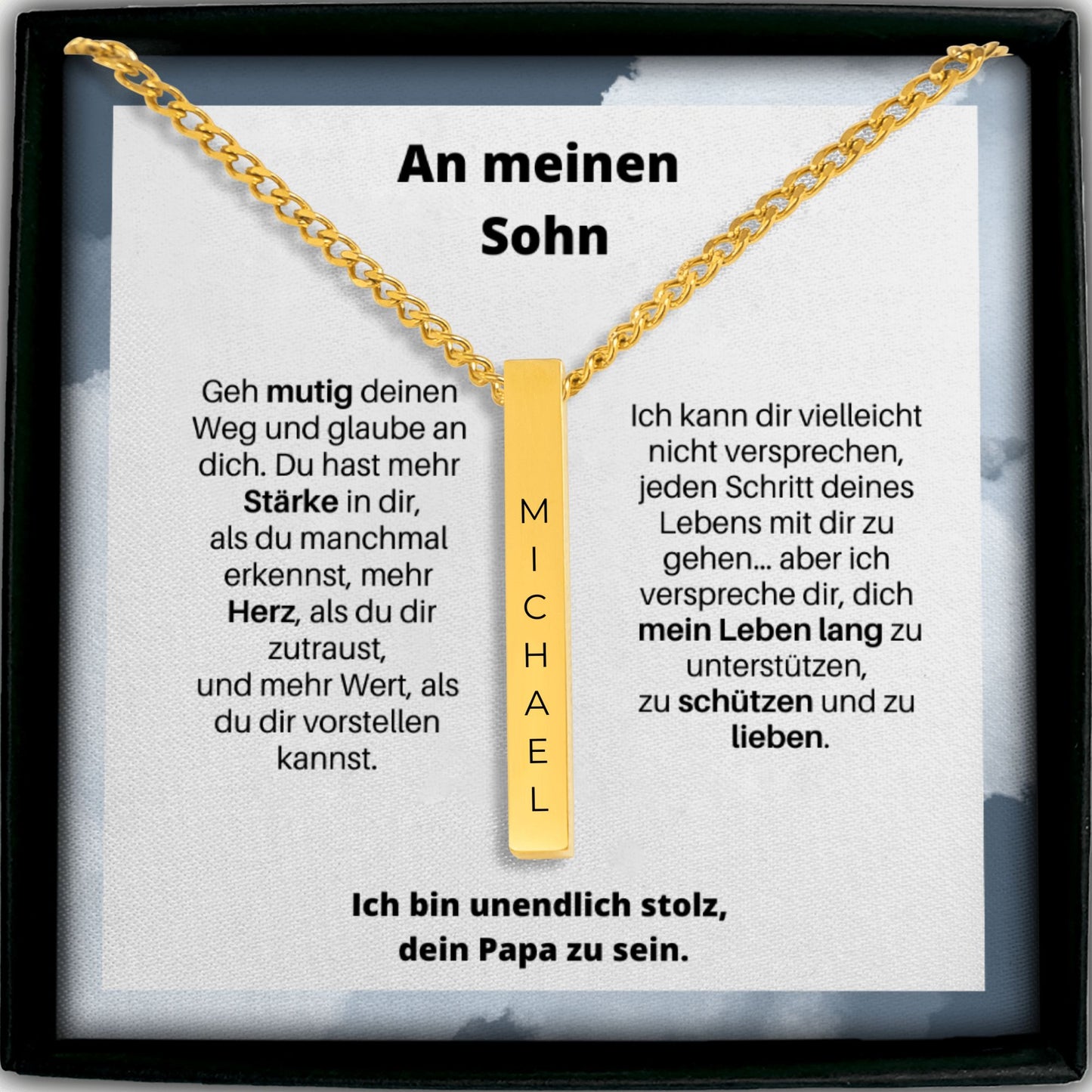 An Meinen Wundervollen Sohn | Ich Bin So Stolz, Deine Mama Zu Sein | Personalisierte 3D-Bar-Kette