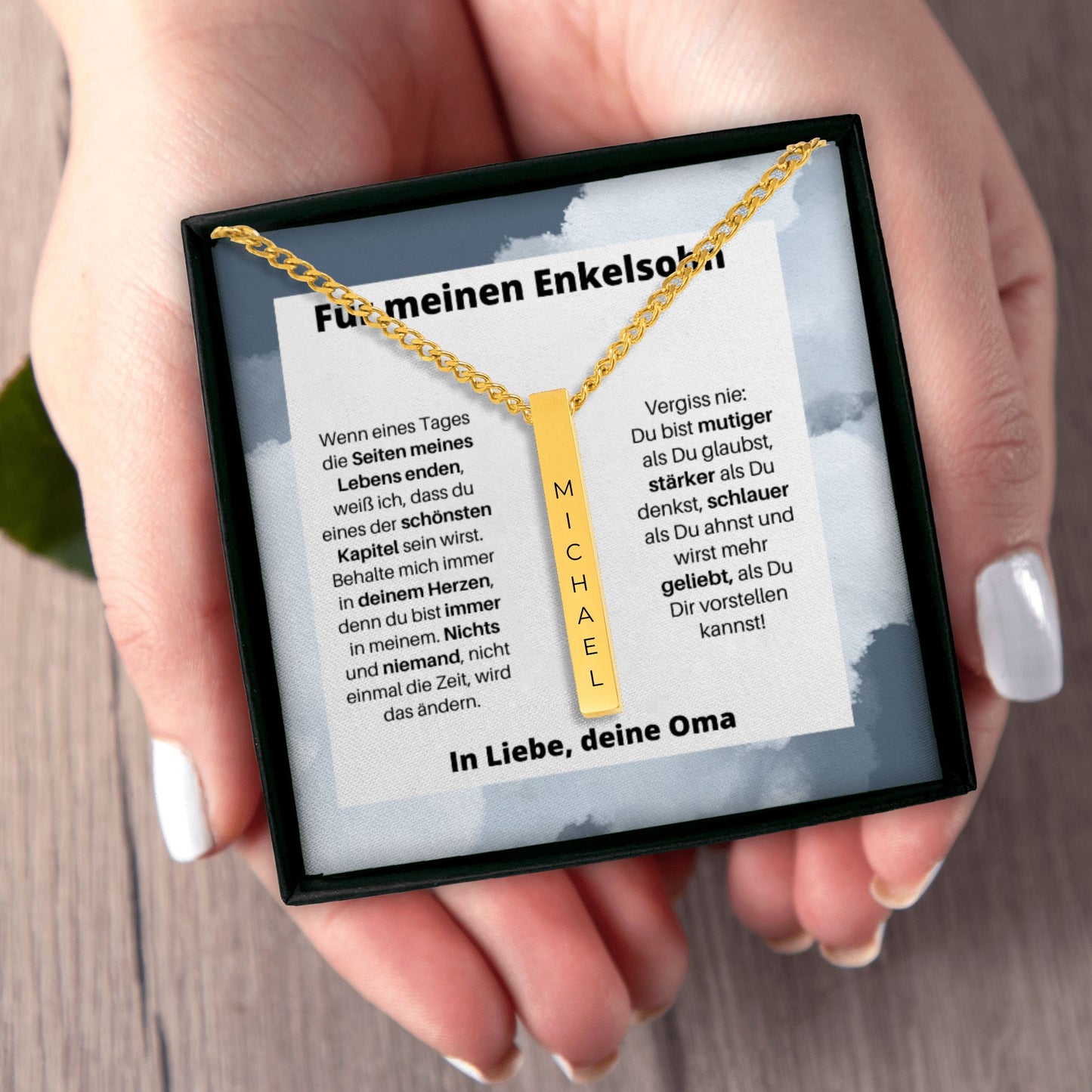 Für Meinen Enkelsohn | Behalte Mich Immer In Deinem Herzen | Personalisierte 3D-Bar-Kette