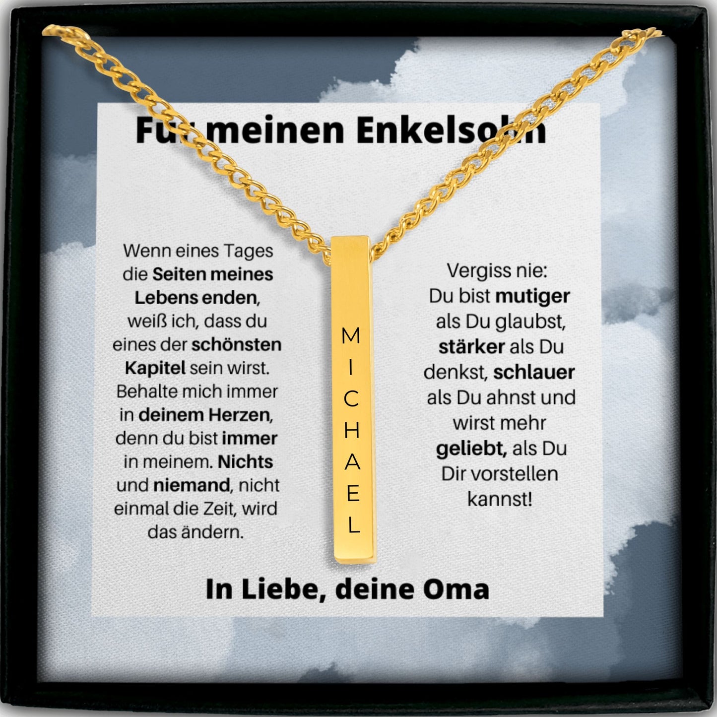 Für Meinen Enkelsohn | Behalte Mich Immer In Deinem Herzen | Personalisierte 3D-Bar-Kette