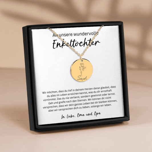 An Unsere Wundervolle Enkeltochter | Dass Du Alles Im Leben Erreichen Kannst | Personalisierte Geburtsblumen Namenskette