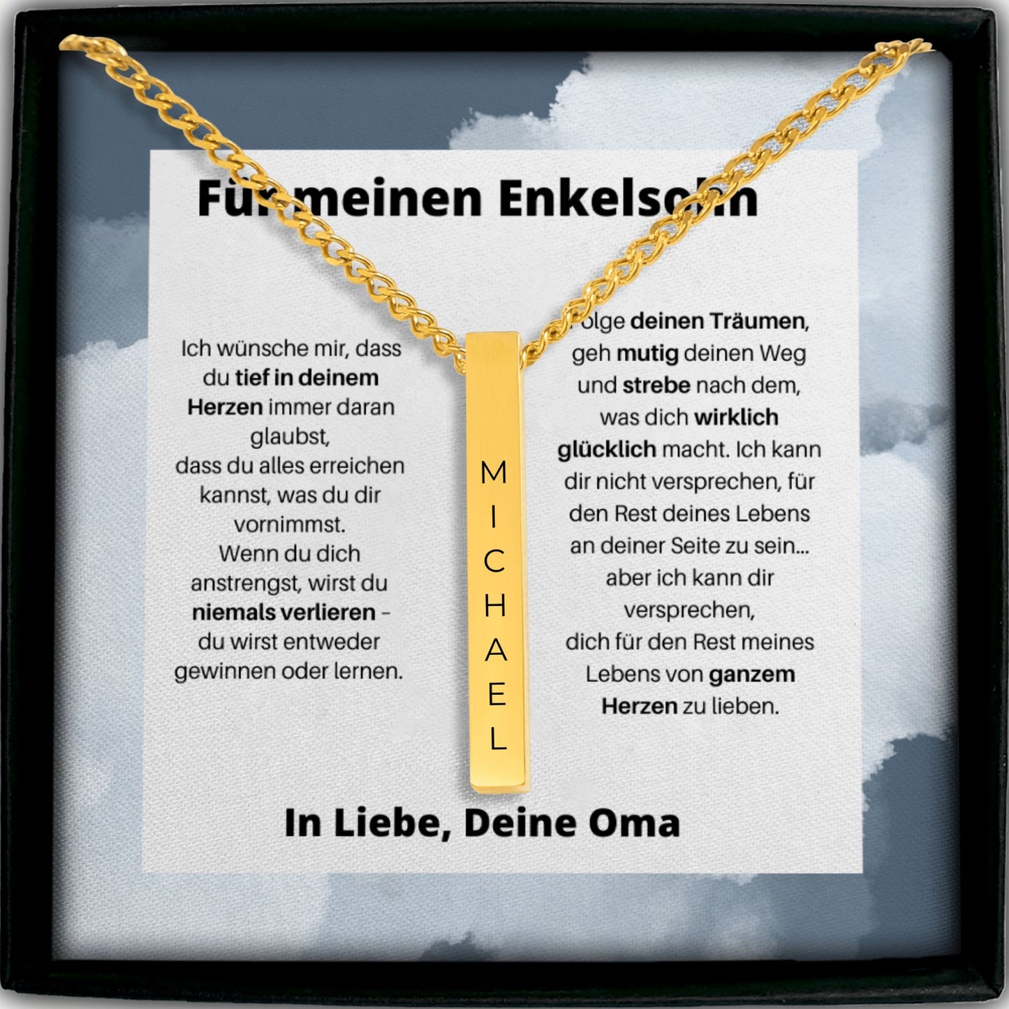 Für Meinen Enkelsohn | Folge Deinen Träumen | Personalisierte 3D-Bar-Kette