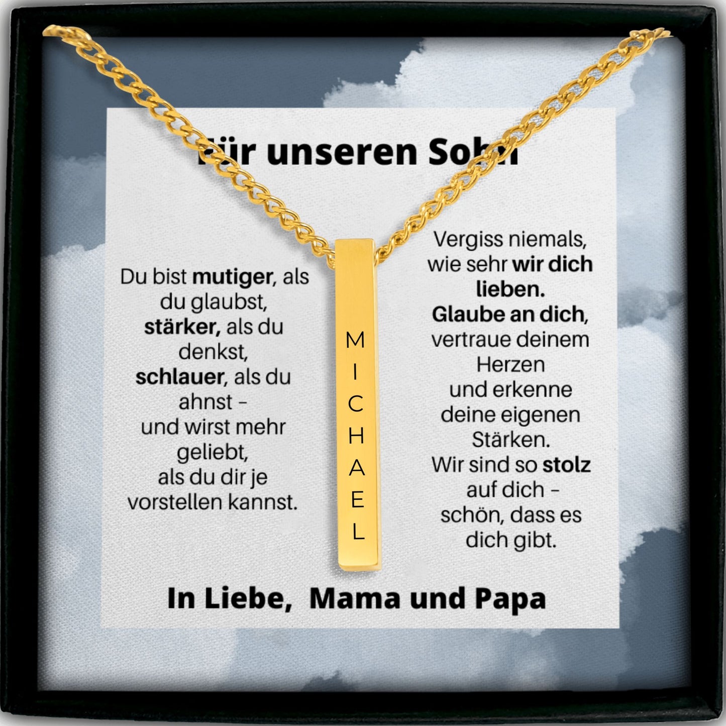 Für Unseren Sohn | Du Bist Mutiger, Als Du Glaubst |  Personalisierte 3D-Bar-Kette
