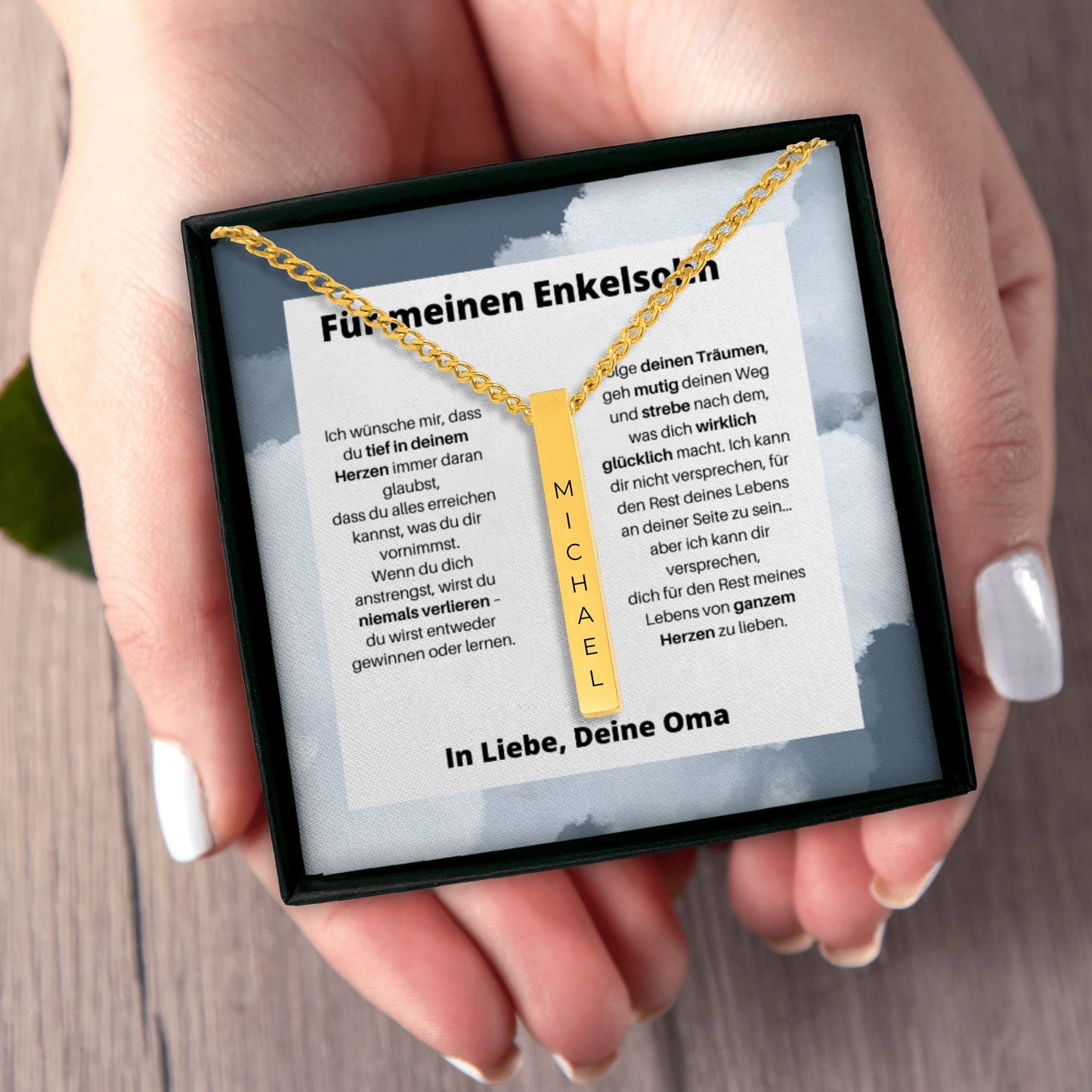 Für Meinen Enkelsohn | Folge Deinen Träumen | Personalisierte 3D-Bar-Kette
