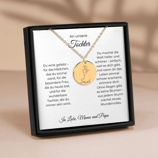 An Unsere Tochter | Du Wirst Geliebt | Personalisierte Geburtsblumen Namenskette