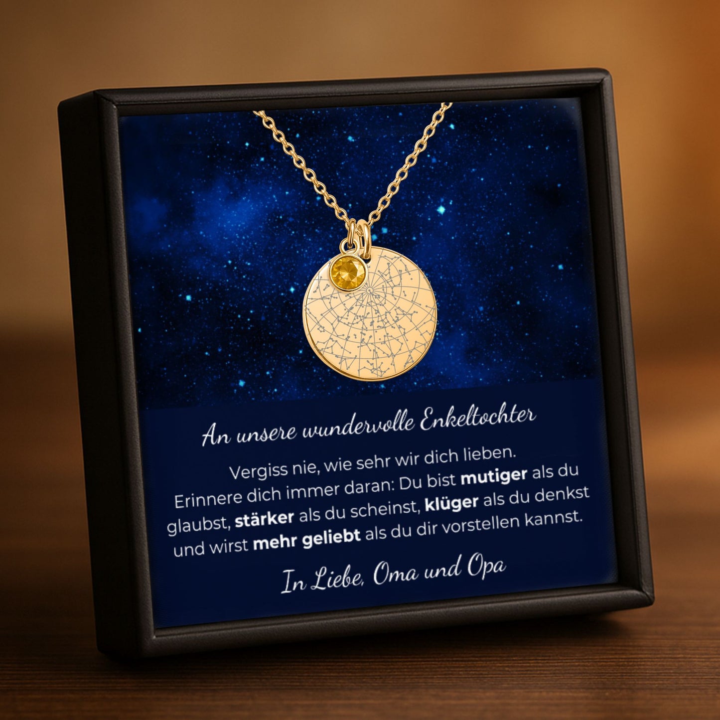 An Unsere Wundervolle Enkeltochter | Du Bist Mutiger Als Du Glaubst | Personalisierte Sternenkarte-Kette mit Geburtsstein