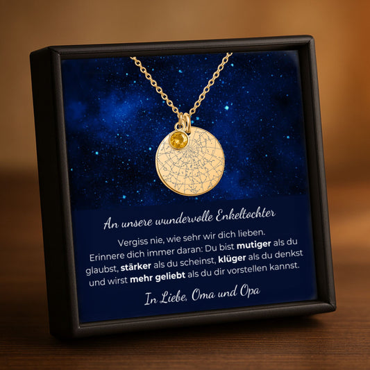 An Unsere Wundervolle Enkeltochter | Du Bist Mutiger Als Du Glaubst | Personalisierte Sternenkarte-Kette mit Geburtsstein