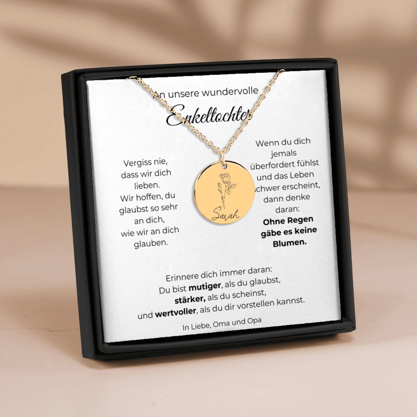 An Unsere Wundervolle Enkeltochter | Ohne Regen Gäbe Es Keine Blumen | Personalisierte Geburtsblumen Namenskette
