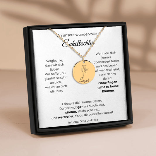 An Unsere Wundervolle Enkeltochter | Ohne Regen Gäbe Es Keine Blumen | Personalisierte Geburtsblumen Namenskette