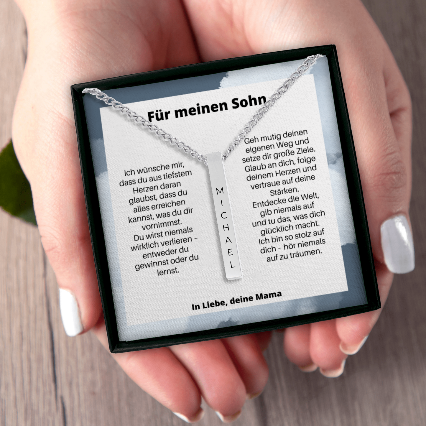 Für Meinen Sohn | Hör Niemals Auf Zu Träumen | Personalisierte 3D-Bar-Kette