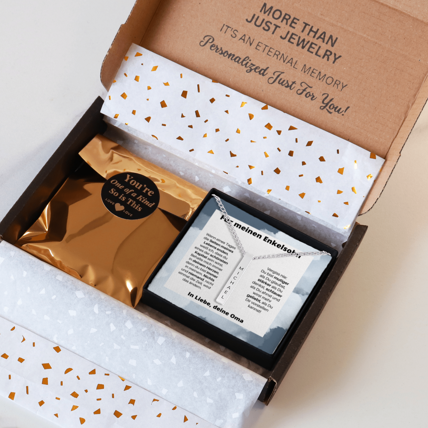 Für Meinen Enkelsohn | Behalte Mich Immer In Deinem Herzen | Personalisierte 3D-Bar-Kette