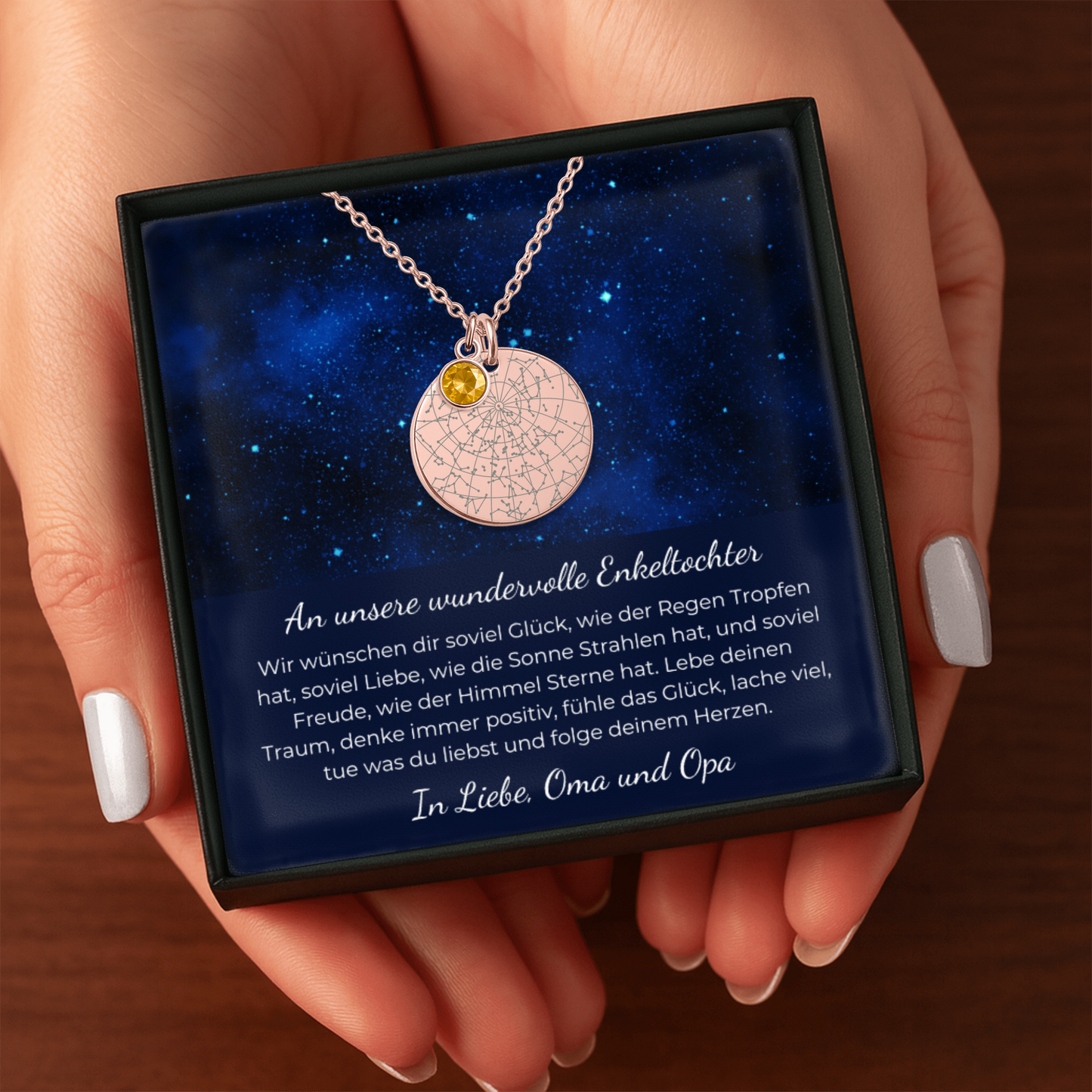 An Unsere Wundervolle Enkeltochter | Lebe Deinen Traum | Personalisierte Sternenkarte-Kette mit Geburtsstein