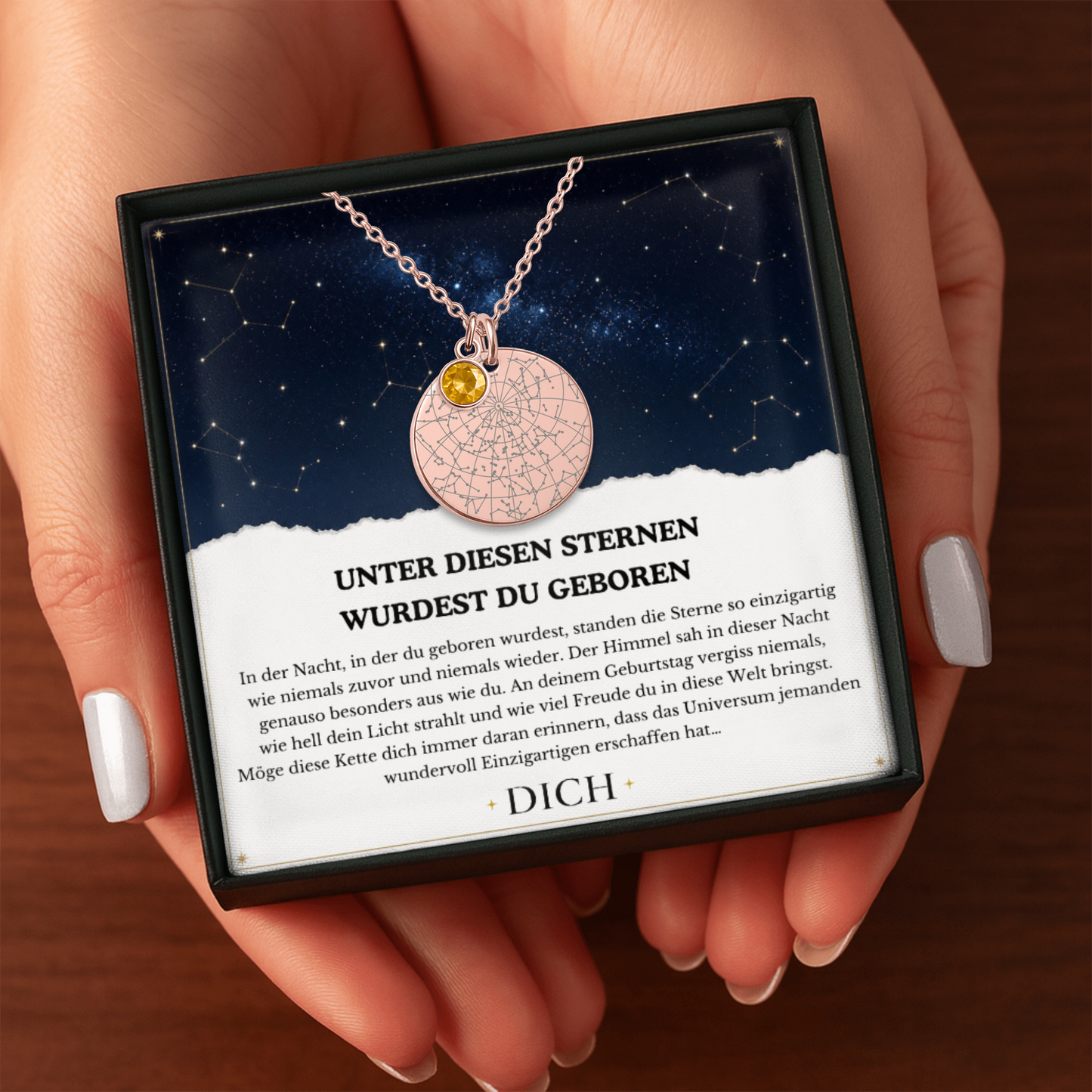 In Der Nacht In Der Du Geboren Wurdest | Personalisierte Sternenkarte-Kette mit Geburtsstein
