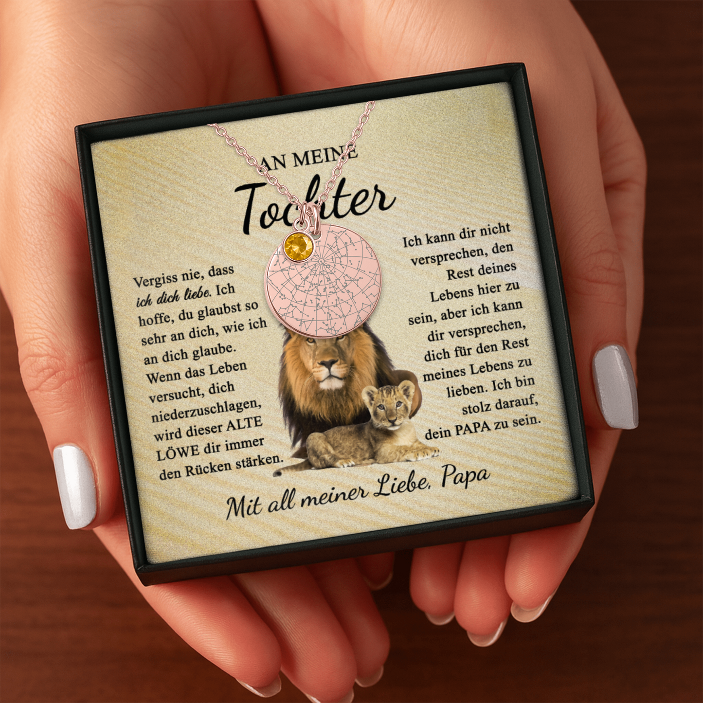 An Meine Tochter | Vergiss Nie, Dass Ich Dich Liebe | Personalisierte Sternenkarte-Kette mit Geburtsstein