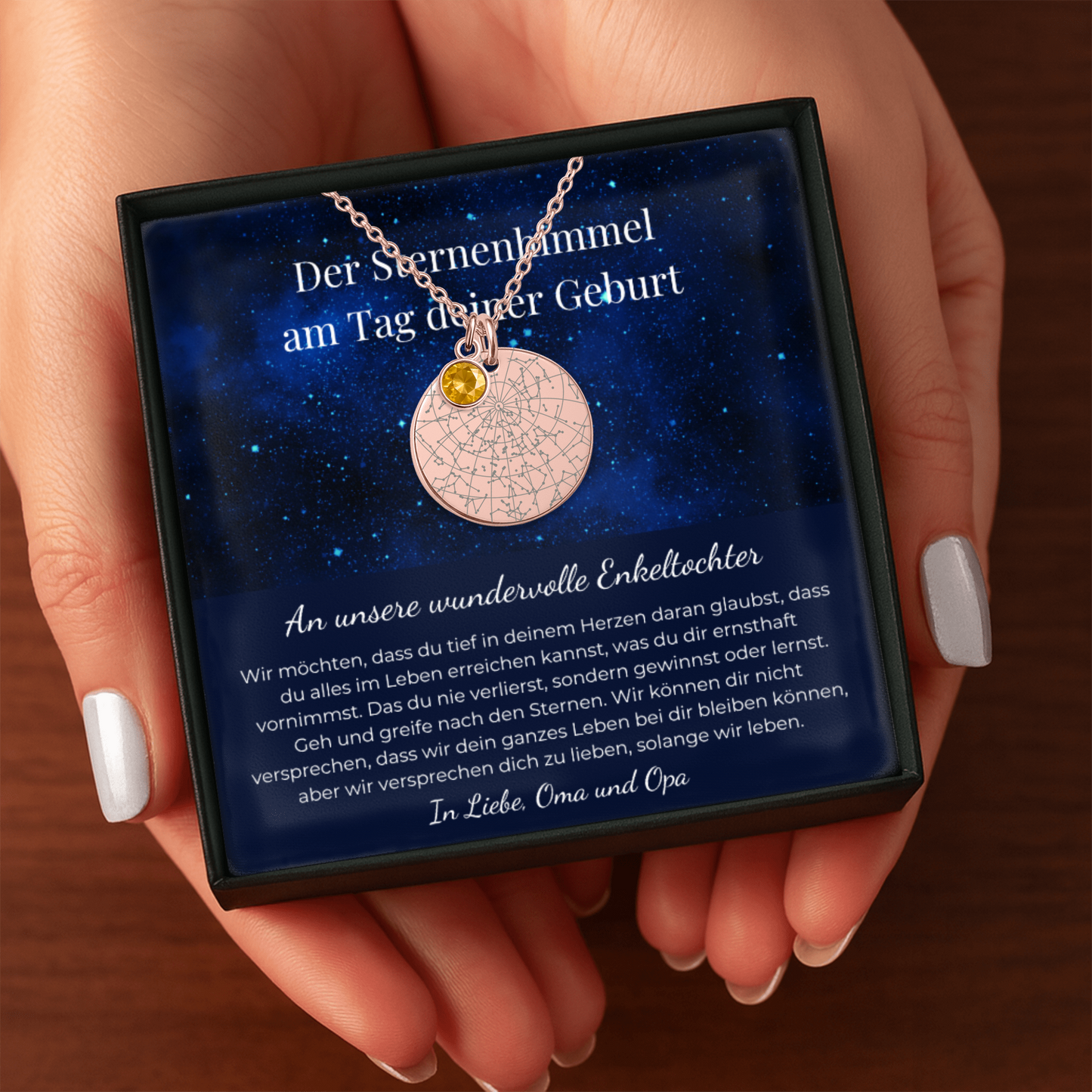 An Unsere Wundervolle Enkeltochter | Geh Und Greife Nach Den Sternen | Personalisierte Sternenkarte-Kette mit Geburtsstein