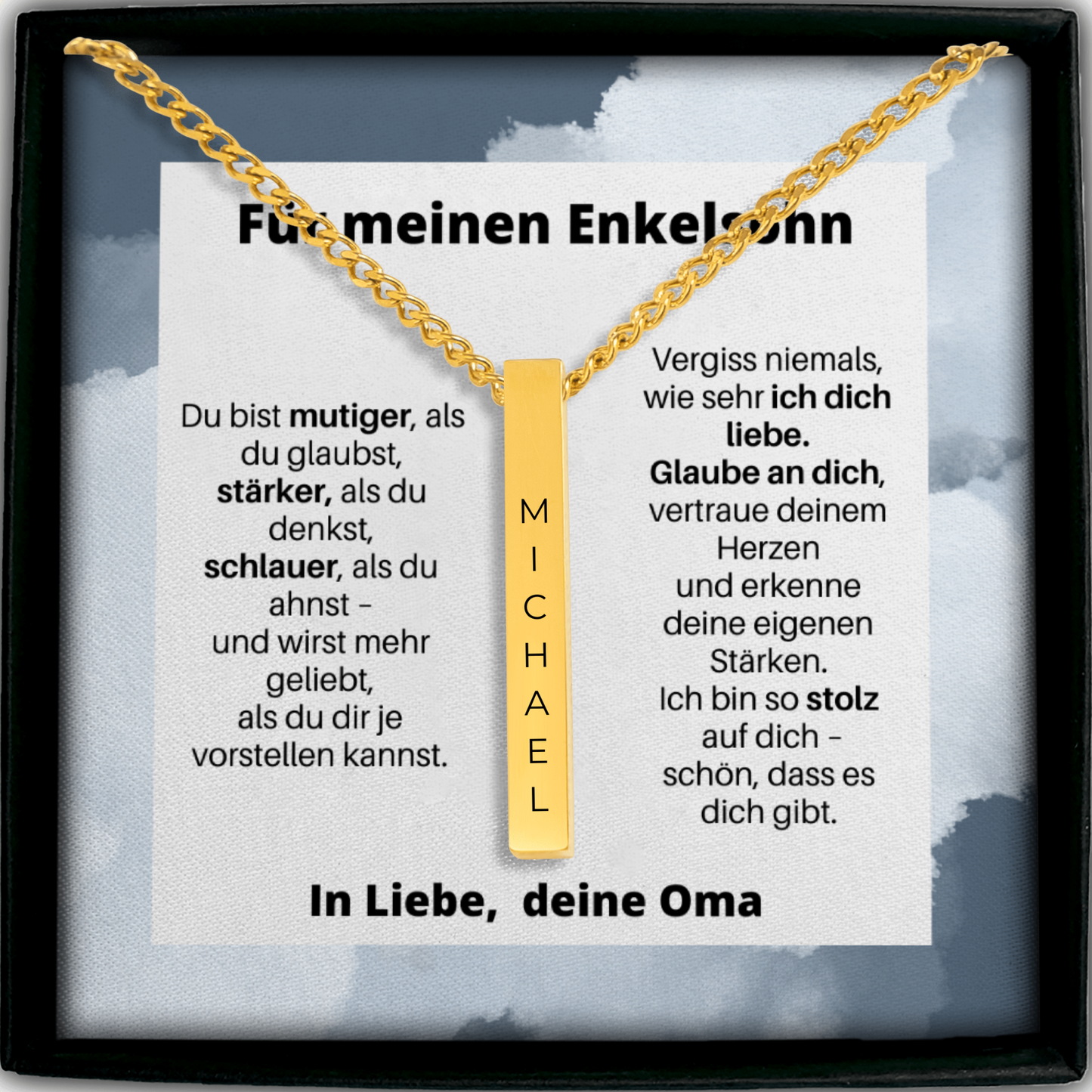 Für Meinen Enkelsohn - Vergiss Niemals, Wie Sehr Ich Dich Liebe - Personalisierte 3D-Bar-Kette