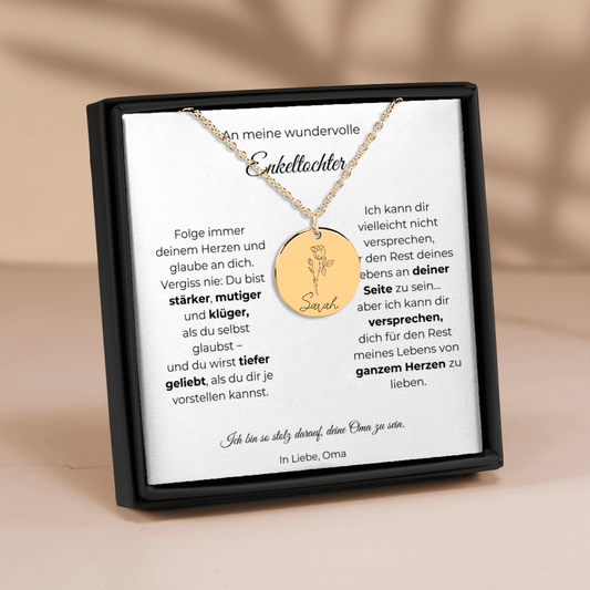 An Meine Wundervolle Enkeltochter | Folge Immer Deinem Herzen | Personalisierte Geburtsblumen Namenskette