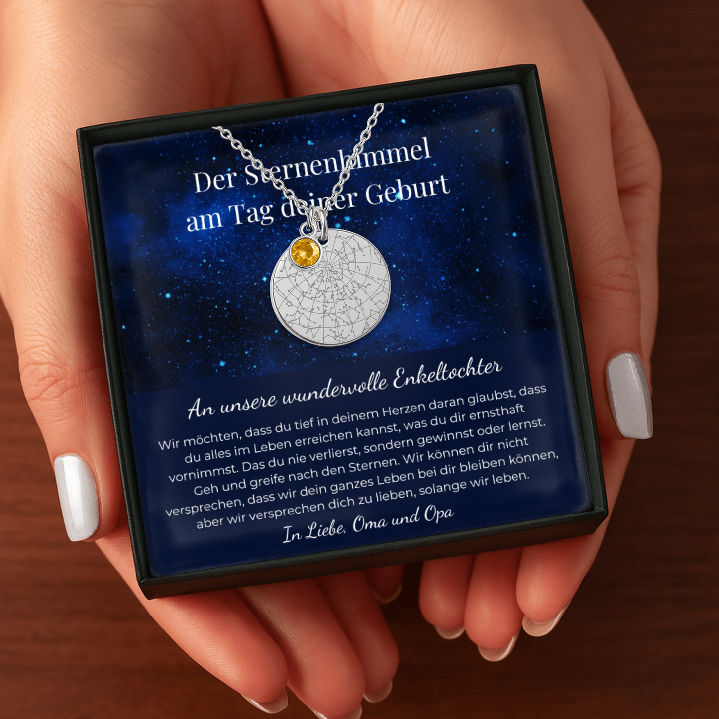 An Unsere Wundervolle Enkeltochter | Geh Und Greife Nach Den Sternen | Personalisierte Sternenkarte-Kette mit Geburtsstein