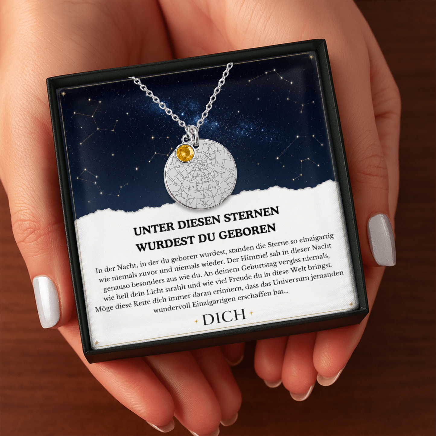 In Der Nacht In Der Du Geboren Wurdest | Personalisierte Sternenkarte-Kette mit Geburtsstein